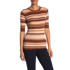 Lafayette 148 NY Striped Rib Pullover Hazelnut